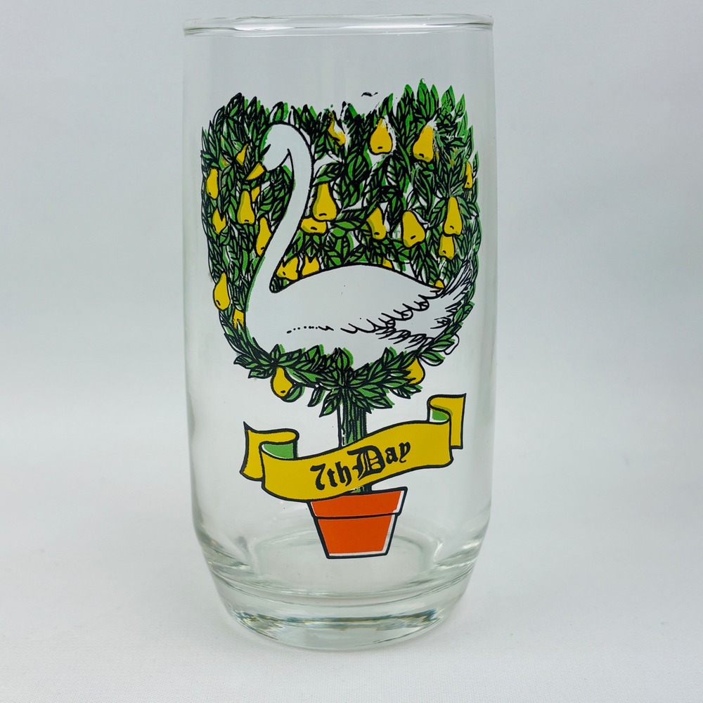 Vintage 12 Days of Christmas 7th Day Seven Swans Swimming Drinking Glass Tumbler